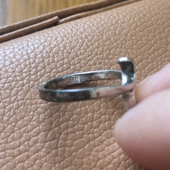 Wavy asymmetrical ring with aqua-colored stone - Sterling silver .925 - Picture 3 of 4